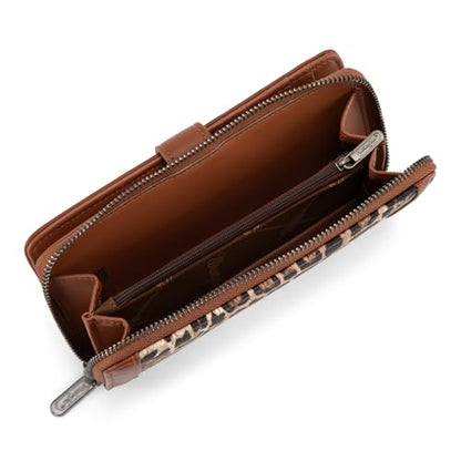 X Wrangler Women's Wallets Bifold Wristlet Wallets for Women Large Capacity Credit Card Wallet with ID Window - color: Leopard Brown