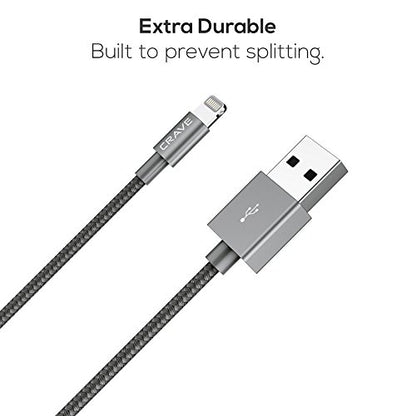 Apple MFI Certified Lightning to USB Cable - Crave Premium Nylon Braided Cable 4 FT - Slate