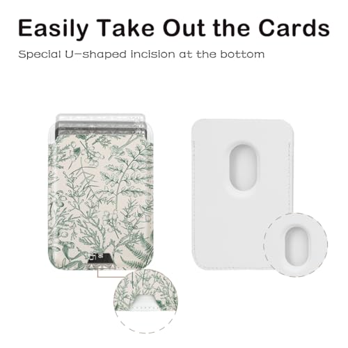 Compatible with Magsafe Cute Wallet Magnetic Card Holder,Green Floral - color: Green