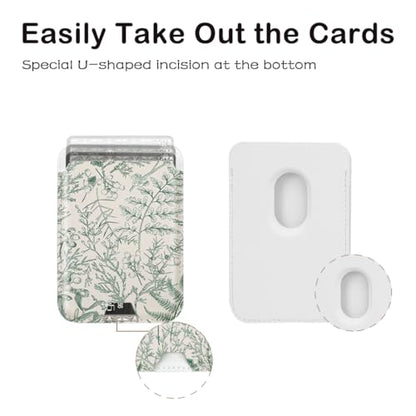 Compatible with Magsafe Cute Wallet Magnetic Card Holder,Green Floral - color: Green