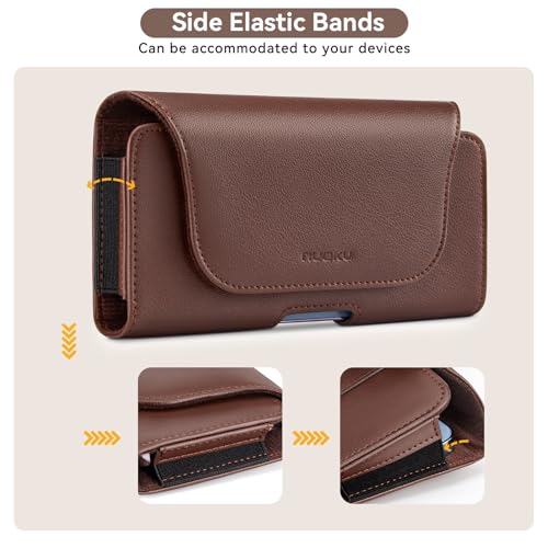 nuoku Cell Phone Holster for iPhone 17/16/15/14/13/12/11 Pro Max Series with Card Solt, Belt Clip Phone Case for Samsung Galaxy Series (Brown) - color: Brown