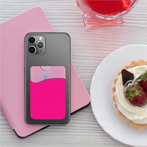 USA Merchant Card Holder for Back of Phone - Silicone Stick on Cell Phone Wallet for Credit Card, ID, Business Card - iPhone, Android and Most Smartphones - 3 Pack (Black,Pink,Grey) - color: Black, Grey & Pink