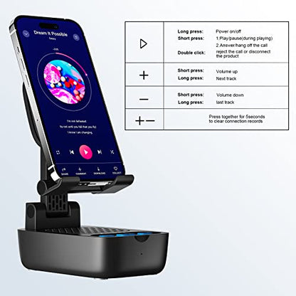 comiso Phone Stand with Bluetooth Speaker, HD Stereo, Adjustable - color: Black