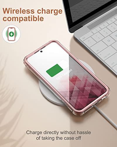 SURITCH for Samsung Galaxy S22+ Plus Clear Case 6.6" (Only), [Built-in Screen Protector] Full Body Protective Hard Shell+Soft TPU Phone Case for Samsung S22 Plus -(Rose Gold Edge) - color: Rose Gold Edge