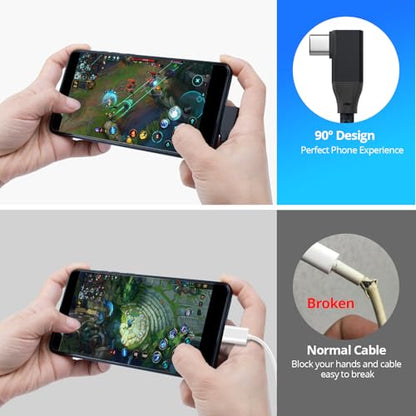USB C Right Angle Cable 100W 1ft 2Pack, 4K Video 20Gbps USBC 3.2 Cable - color: Black, size: 1FT+1FT