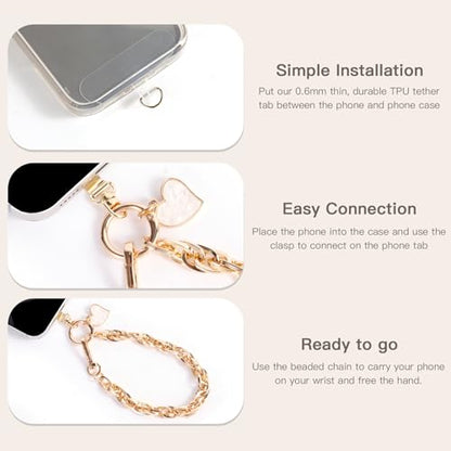 Long Pond Designer Cell Phone Wrist Strap, Anti-Lost Lanyard Wristlet Charm for iPhone 17 Pro Max&Most Cellphones, Detachable Bracelet - style: Gold Chain Bracelet