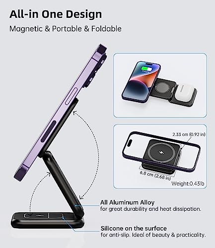 KU XIU Foldable 3-in-1 Magnetic Wireless Charging Station for Apple Devices - color: Black