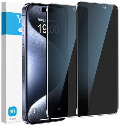 YMHML 2 Pack for iPhone 15 Pro/iPhone 16 / iPhone 15 Privacy Screen Protector Tempered Glass, Anti Spy Case Friendly Private Film Accessories - size: iPhone 16/15 Pro/15-6.1 Inch