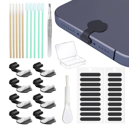 8 Pcs Dust Plug for Phone - USB C Port Cover Cap Protector Against Dust,Anti-Loss Plug for Phones,for iPhone 15/16/1718 & Air, MacBook Pro/Air, Galaxy S24-S8, Pixel, Kindle,...