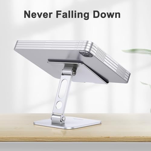 OMOTON T5 Foldable Tablet Stand, Heavy Adjustable Holder for iPad, Silver - color: silver