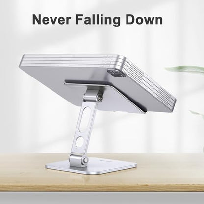 OMOTON T5 Foldable Tablet Stand, Heavy Adjustable Holder for iPad, Silver - color: silver