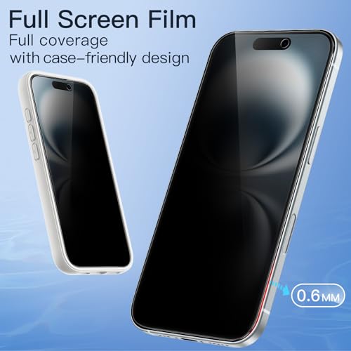 JETech Privacy Screen Protector for iPhone 16, 2-Pack - size: iPhone 16