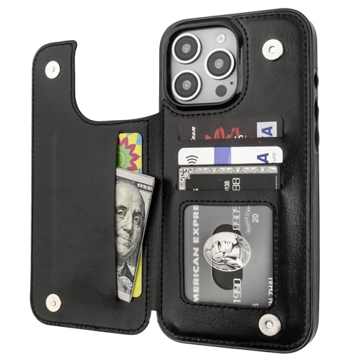 ONETOP for iPhone 16 Pro Max Wallet Case with Credit Card Holder,Black | Kickstand,ID/Cash Holder,Case Wallet with Card Slots,Double Magnetic Clasp,Durable PU Leather Shockproof Cover for Women Men - color: Black
