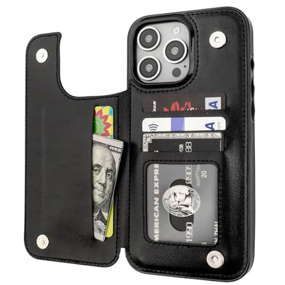 ONETOP for iPhone 16 Pro Max Wallet Case with Credit Card Holder,Black | Kickstand,ID/Cash Holder,Case Wallet with Card Slots,Double Magnetic Clasp,Durable PU Leather Shockproof Cover for Women Men - color: Black