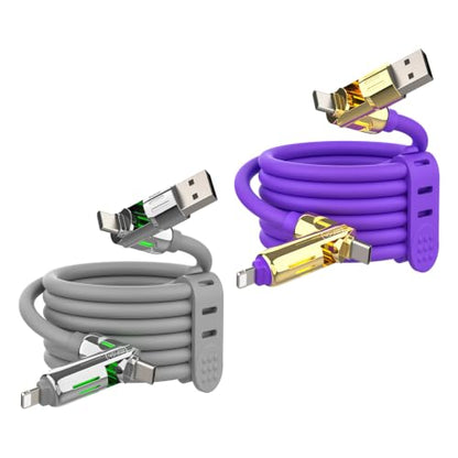 MFish 2-Pack 240W 4-in-1 Multi Charging Cable, Grey+Purple, 6.6FT - color: Grey+Purple, size: 2-Pack 6.6FT