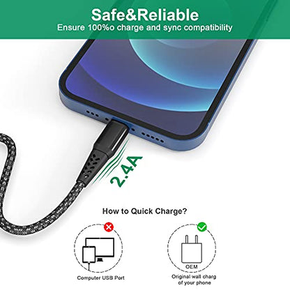20FT iPhone Charger Cord, MFi Certified Lightning Cable, 2.4A Fast Charge - color: 20FT USB to Lightning Cable (Black)