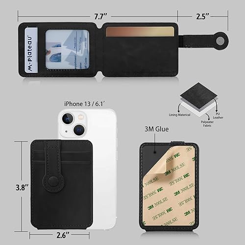 M-Plateau Phone Wallet Stick On, Card Holder With Elastic Magnetic Closure, Slim Phone Card Holder With Adhesive Compatible with iPhone 14 Case and Most Smartphone (Black) - color: Black
