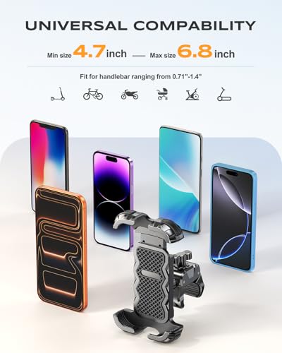 Zewdov 2026 Motorcycle Phone Mount Holder with Quick Install Clamp, Strong Grip & Anti-Drop Bike Phone Holder for Bicycle/ATV/Scooter Handlebar, 1S Security Lock Fits for iPhone/Samsung 4.7-6.8" - color: Black