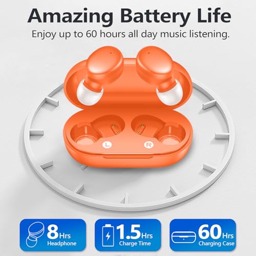MOZOTER Mini Wireless Earbuds Bluetooth 5.3 in Ear Headphones Headsets - color: Orange