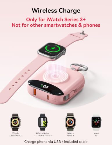 Portable Charger 10000mAh 22.5W Power Bank Built-in 2 Cables Keychain - color: Pink
