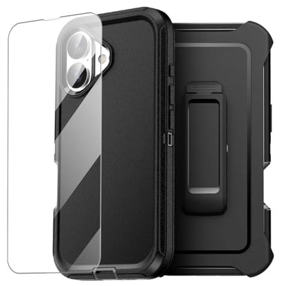 AICase for iPhone 16 Plus Case(6.7") with Belt Holster+Glass Screen Protector,Heavy Duty Drop Protection Full Body Rugged Shockproof/Dust Proof Military Protective Tough Durable Men Wome 6.7" 2024 - color: Black+Belt Clip+Protector