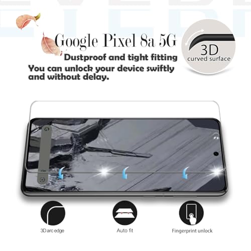 Pixel 8a HD Clear Tempered Glass Screen Protector + Camera Lens Protectors, [2+2 Pack] [3D Glass] [Anti-Glare] [Bubble-Free] Screen Protector Glass For Google Pixel 8a - size: Google Pixel 8a