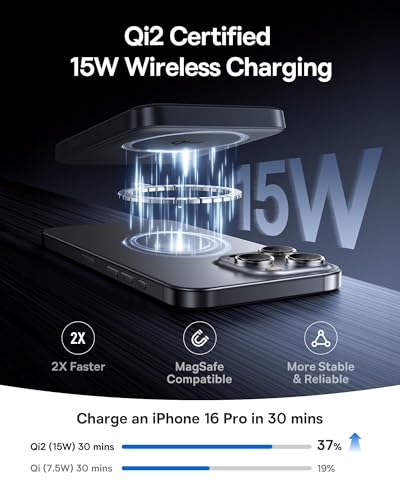 Baseus for MagSafe Portable Charger, Qi2 Certified 15W Wireless Magnetic Power Bank 10000mAh with USB-C Cable 22.5W PD Charging, Battery Pack Compatible with iPhone 18/17/16/15/14 Pro/Pro Max Series - color: Black