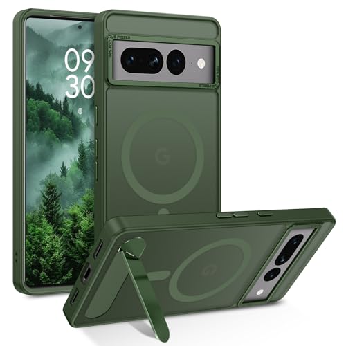 GUAGUA for Google Pixel 7 Pro Case with Stand, Magnetic Cases with Foldable Invisible Stand Translucent Matte Back Slim Protective Shockproof Kickstand Phone Case for Google Pixel 7 Pro 6.7", Green - color: Green, size: for Google Pixel 7 Pro