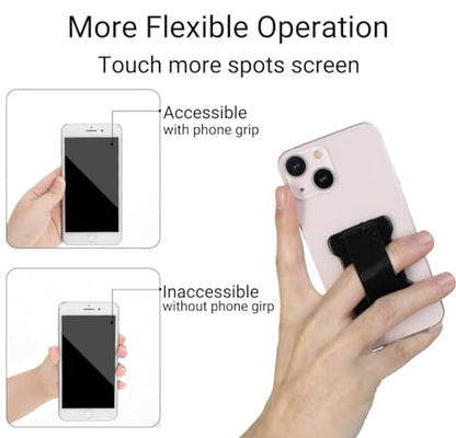 Phone Grip Finger Strap Holder, Phone Gripper for Back of Phone Grip Phone Finger Holder Suitable for iPhone Samsung and Most Smartphones - 2Pack(PU Black) - color: PU Black