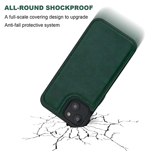 ONETOP for iPhone 14 Plus Wallet Case with Credit Card Holder,Green | Kickstand,ID/Cash Holder,Case Wallet with Card Slots,Double Magnetic Clasp,Durable PU Leather Shockproof Cover for Women Men - color: Green