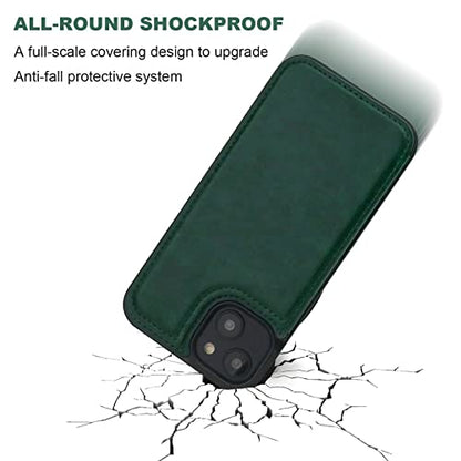 ONETOP for iPhone 14 Plus Wallet Case with Credit Card Holder,Green | Kickstand,ID/Cash Holder,Case Wallet with Card Slots,Double Magnetic Clasp,Durable PU Leather Shockproof Cover for Women Men - color: Green
