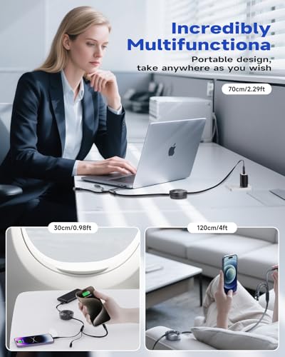 Retractable 3 in 2 Multi Charging Cable 100W, iPhone 17 Retractable Charger Cable USB C iPhone 16 Fast Charger Cord for iPhone 17 16 15 14 /Samsung Galaxy S25/PS/MBook/Pad (4ft) Travel Essentials