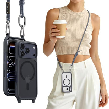MAGEASY Roam MagSafe Crossbody iPhone Case with Adjustable Strap for iPhone 18 Pro & 17 Pro, Magnetic Case with Detachable Lanyard, 16FT Drop Defense, Camera Control Compatible (Midnight) - color: Midnight, size: iPhone 17/18 Pro
