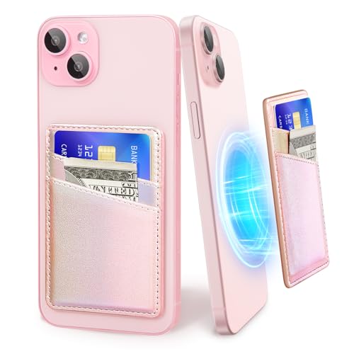 SHANSHUI Magnetic Wallet Compatible for Magsafe, PU Leather Power Magnet Card Holder for Back of Phone Wallet 2 Card Slots Compatible for iPhone 15/14/ 13/12 Series - color: PurpleRainbow
