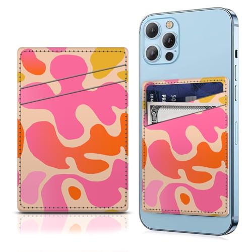Cute Pink Shape Leather Phone Card Holder, Dual Pocket, Compatible with Most Phones