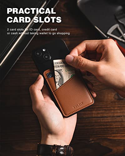 VULKIT Phone Card Holder Wallet Leather Adhesive Pocket RFID Blocking Credit Card Sleeves Stick Back of Phone Smartphones - color: Brown