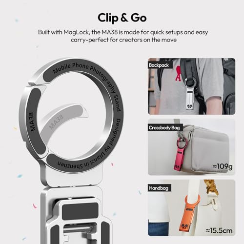 ULANZI MA38 Magnetic Phone Tripod for iPhone, Portable Phone Holder Silver - color: Lunar Silver