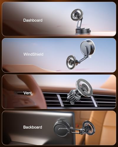SUPERONE Magnetic Car Phone Holder for MagSafe,360° Vacuum Mount for iPhone - color: Matte Black