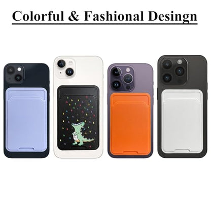 Unov Adhesive Phone Card Holder With Dino Rainbow Dinosaur Dragon Design Stick-on Wallet ID Credit Card Pouch Sleeve Pocket for Pixel iPhone Motolora Galaxy iPad Tablet All Cell Phone Black - color: Rainbow Dinosaur