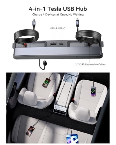4-in-1 Phone Charger USB Hub Center Console Docking Station for Tesla - size: fits Model Y 2025-2026 & Model 3 2024-2026
