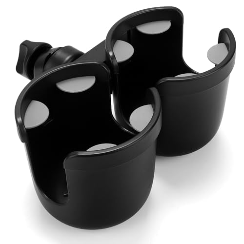 Accmor Stroller Cup Holder, Drinks Holder Bike Walker Wheelchair - color: All Black-Double Holder