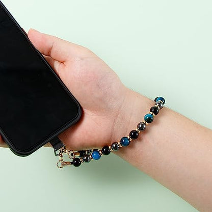 Phone Charm with Beaded Marble, Cell Phone Lanyard with Tether Tab, Phone Chain Strap, Hands-Free Wrist Strap, Phone Strap for Women Compatible with iPhone 14 Pro Max/ 13 Pro Max/ 12 Pro Max/ 11(Blue) - color: Blue Tiger Eye