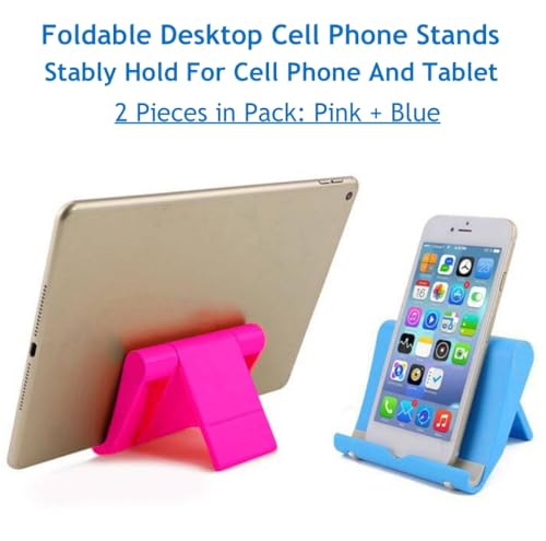 Cell Phone Stand 2 Pack, Desktop Holder for Phones & Tablets (2, Blue+Pink) - color: Blue+Pink