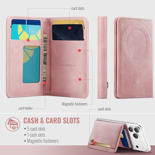Vinich for MagSafe Wallet Magnetic RFID Blocking Card Holder, Rose Pink - color: Rose Pink