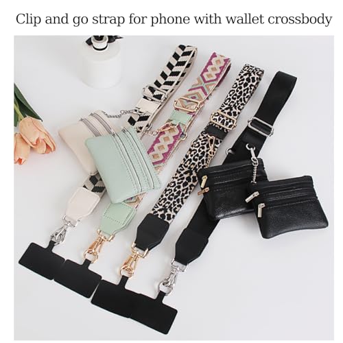 Phone Strap with Zippered Pouch, Clip and Go Strap for Phone with Wallet Crossbody, Adjustable Crossbody Phone Strap-3 - color: Bohemian-black