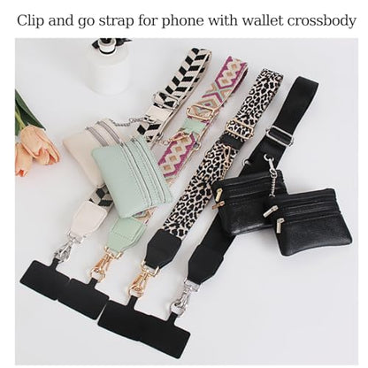 Phone Strap with Zippered Pouch, Clip and Go Strap for Phone with Wallet Crossbody, Adjustable Crossbody Phone Strap-3 - color: Bohemian-black