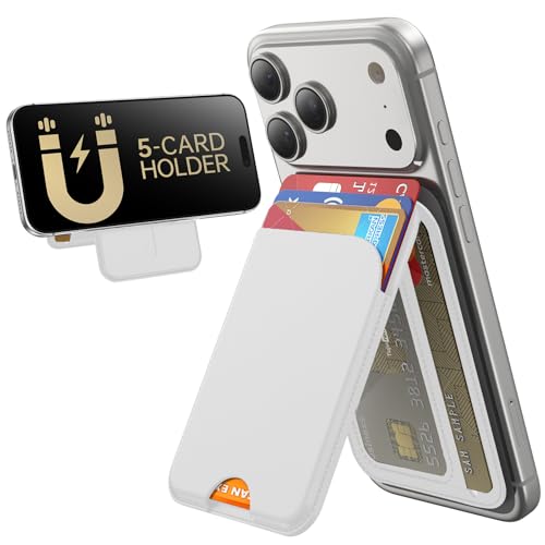 TWZKG for MagSafe Wallet, 5 Cards Holder with Stand, Magnetic Phone Wallet Stand for iPhone 17/16/15/14/13/12 Pro Max Air Plus Series, RFID Blocking Vegan Leather,White - color: White