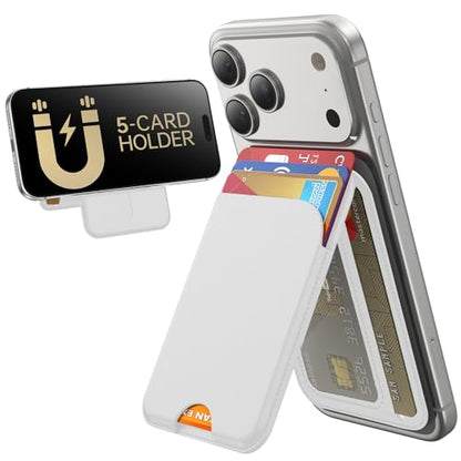 TWZKG for MagSafe Wallet, 5 Cards Holder with Stand, Magnetic Phone Wallet Stand for iPhone 17/16/15/14/13/12 Pro Max Air Plus Series, RFID Blocking Vegan Leather,White - color: White