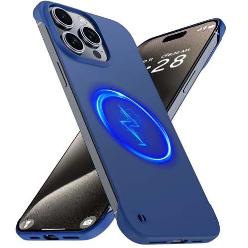 GRECAZO Magnetic Slim Frameless Case for iPhone 15 Pro, Blue | Compatible with MagSafe, Soft-Touch Matte Hard PC Cover, Ultra Thin Lightweight Minimalist, Pull Ring Lanyard, 6.1 Inch - color: Blue, size: iPhone 15 Pro