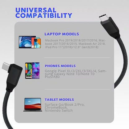 Short USB C 90 Degree Cable 0.5ft, 6 inch USBC to USBC 3.2 Gen2 Cable - color: Black, size: 0.5FT